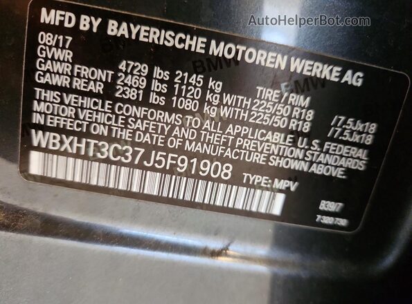 WBXHT3C37J5F91908 2018 BMW X1 Серый 