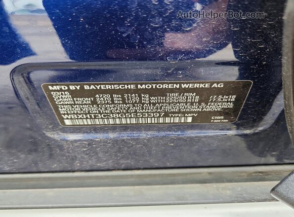 WBXHT3C38G5E53397 2016 BMW X1 Blue Vista de la etiqueta del VIN