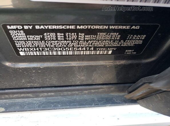 WBXHT3C39G5E54414 2016 BMW X1 Charcoal VIN կոդի պիտակի տեսք
