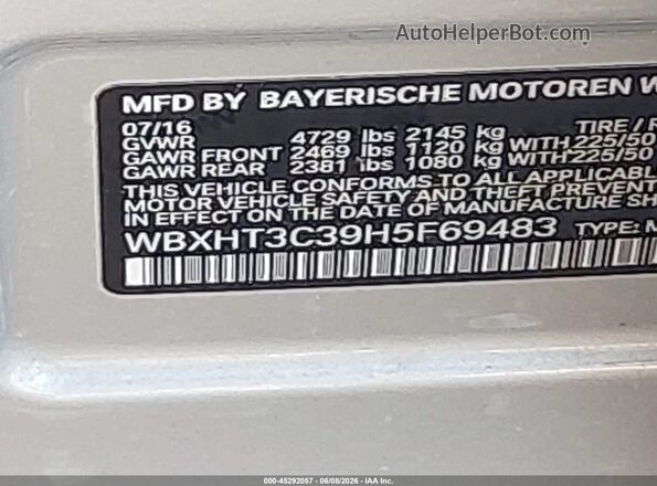 WBXHT3C39H5F69483 2017 BMW X1 Серебряный Вид подкапотного пространства