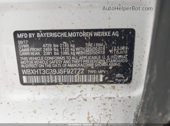WBXHT3C39J5F92722 2018 BMW X1 White Շարժիչի բաժամունքի տեսք
