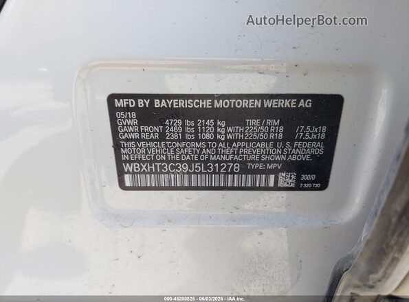 WBXHT3C39J5L31278 2018 BMW X1 White Engine compartment view