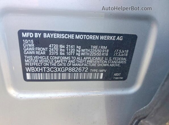 WBXHT3C3XGP882672 2016 BMW X1 Серебряный Вид наклейки с VIN-кодом
