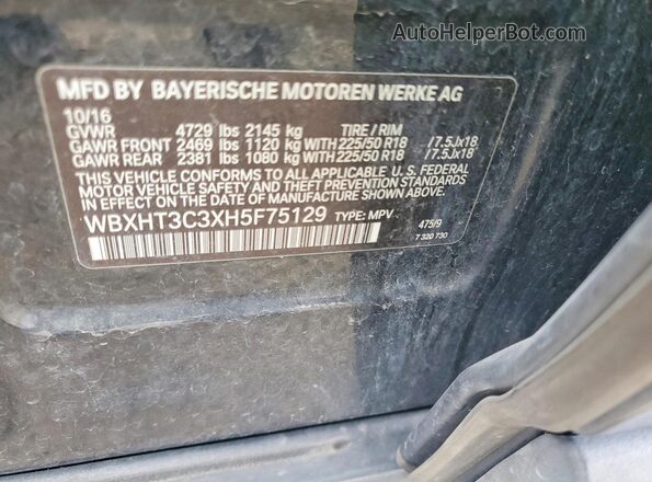WBXHT3C3XH5F75129 2017 BMW X1 Black VIN sticker view