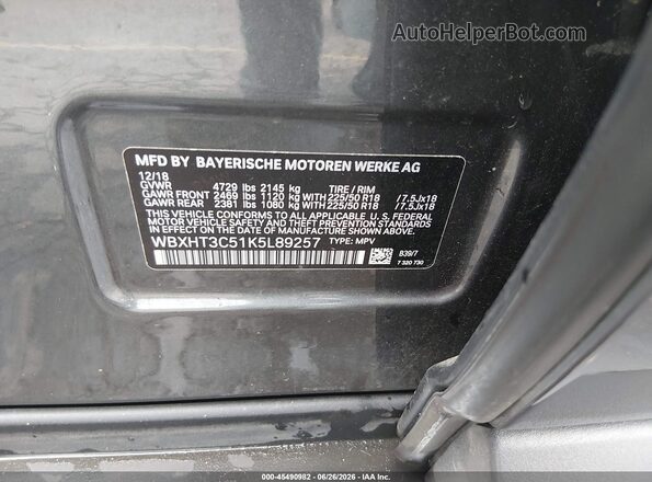 WBXHT3C51K5L89257 2019 BMW X1 Gray Շարժիչի բաժամունքի տեսք