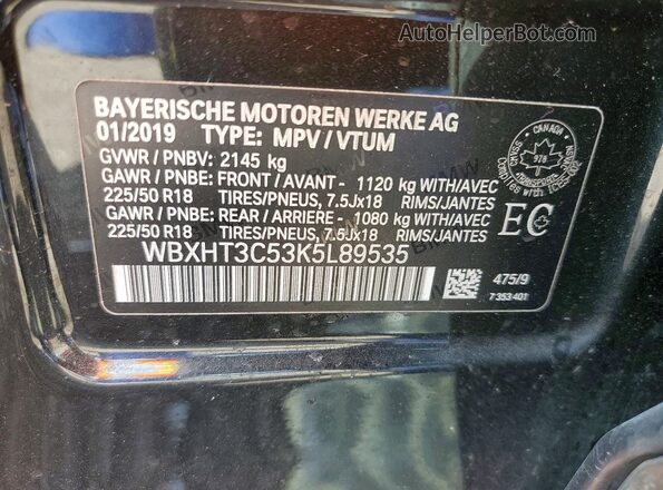 WBXHT3C53K5L89535 2019 BMW X1 Black 