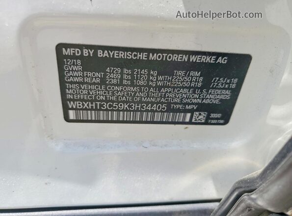 WBXHT3C59K3H34405 2019 BMW X1 White 