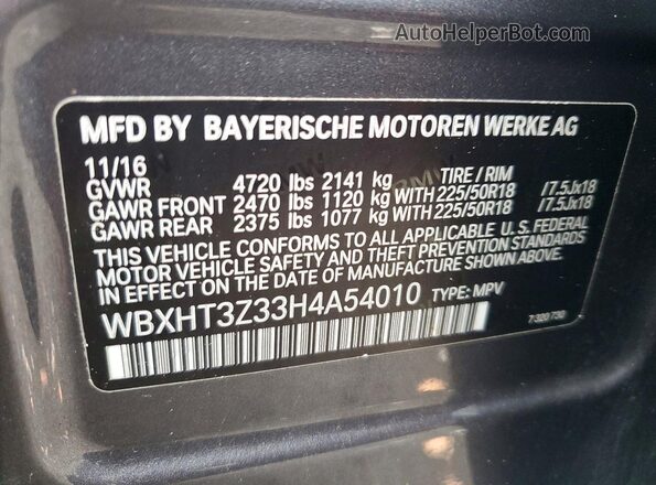 WBXHT3Z33H4A54010 2017 BMW X1 Gray Vista del compartimento del motor