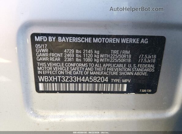 WBXHT3Z33H4A58204 2017 BMW X1 Silver ძრავის განყოფილების ხედი
