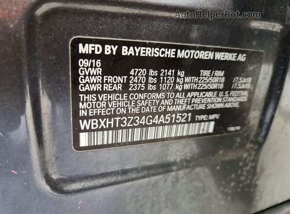 WBXHT3Z34G4A51521 2016 BMW X1 Charcoal VIN կոդի պիտակի տեսք
