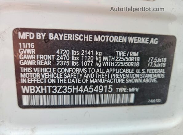 WBXHT3Z35H4A54915 2017 BMW X1 Белый Панорамный вид салона 360°