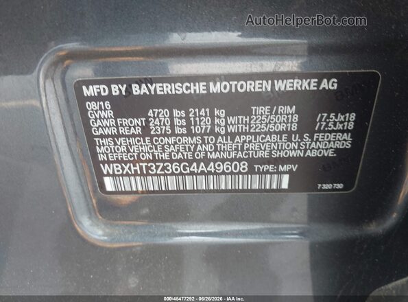 WBXHT3Z36G4A49608 2016 BMW X1 Gray Вид підкапотного простору