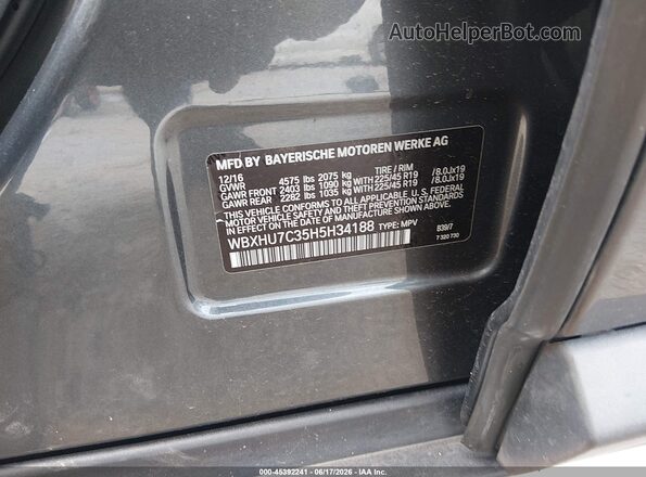 WBXHU7C35H5H34188 2017 BMW X1 Gray Շարժիչի բաժամունքի տեսք