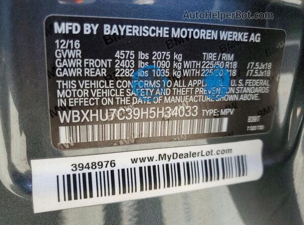 WBXHU7C39H5H34033 2017 BMW X1 Gray Սալոնի 360 աստիճան տեսք