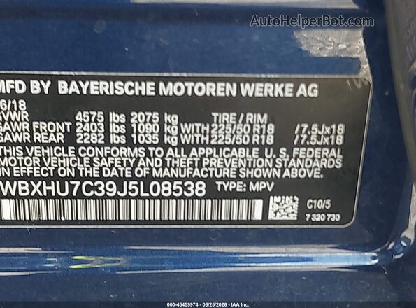 WBXHU7C39J5L08538 2018 BMW X1 Синий Вид подкапотного пространства
