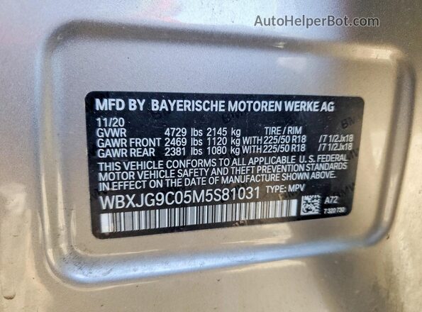 WBXJG9C05M5S81031 2021 BMW X1 Желто-коричневый Вид наклейки с VIN-кодом