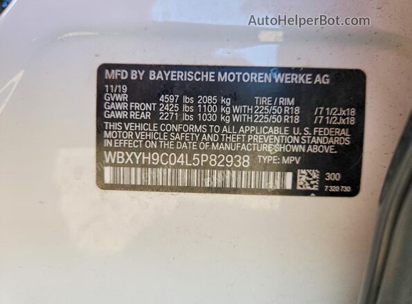WBXYH9C04L5P82938 2020 BMW X2 Белый Вид наклейки с VIN-кодом