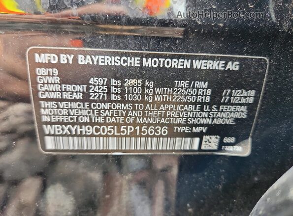 WBXYH9C05L5P15636 2020 BMW X2 Black VIN კოდის სტიკერის ხედი