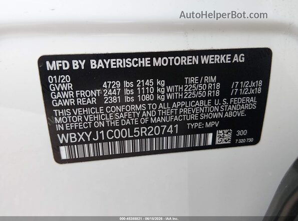 WBXYJ1C00L5R20741 2020 BMW X2 Белый Вид подкапотного пространства