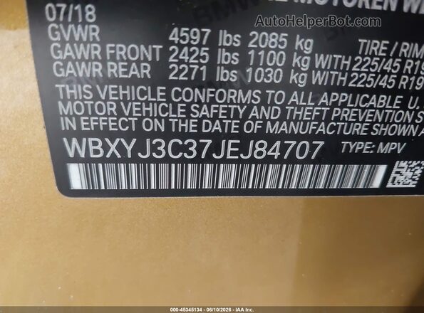 WBXYJ3C37JEJ84707 2018 BMW X2 Gold Շարժիչի բաժամունքի տեսք