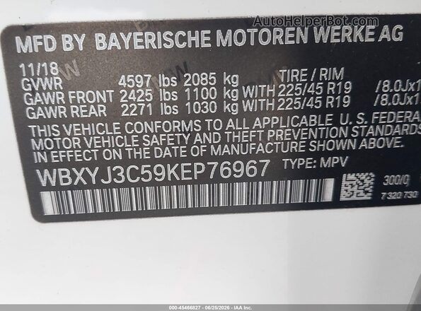 WBXYJ3C59KEP76967 2019 BMW X2 White Widok komory silnika