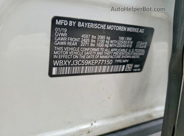 WBXYJ3C59KEP77150 2019 BMW X2 White Widok naklejki z numerem VIN