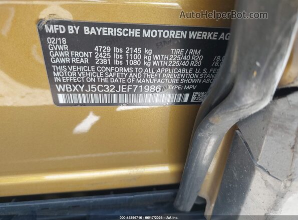 WBXYJ5C32JEF71986 2018 BMW X2 Gold Vista del compartimento del motor