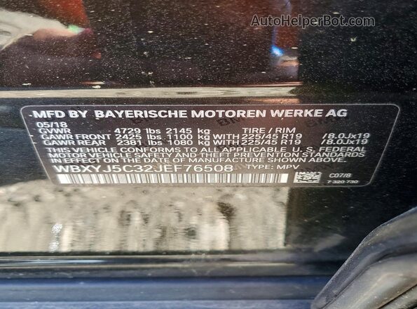 WBXYJ5C32JEF76508 2018 BMW X2 Black VIN კოდის სტიკერის ხედი