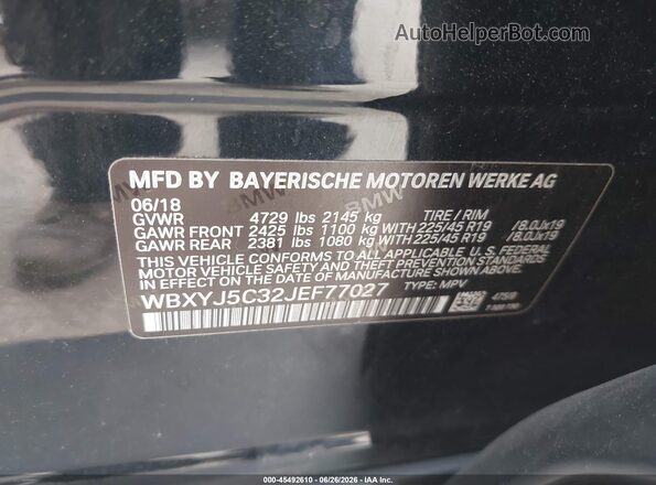 WBXYJ5C32JEF77027 2018 BMW X2 Black Engine compartment view