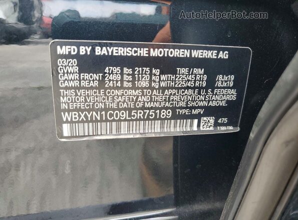 WBXYN1C09L5R75189 2020 BMW X2 Black Вид підкапотного простору