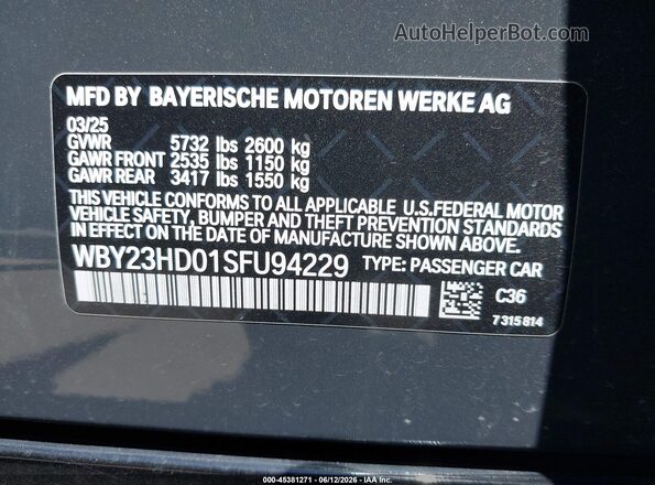 WBY23HD01SFU94229 2025 BMW I4 Gray Вид підкапотного простору