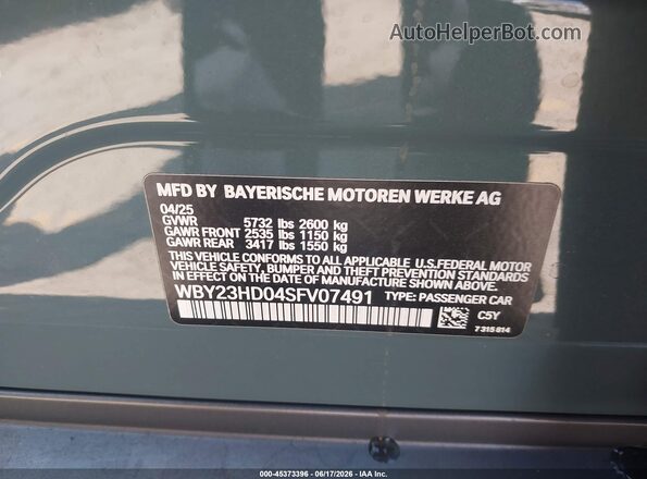 WBY23HD04SFV07491 2025 BMW I4 Green Вид підкапотного простору