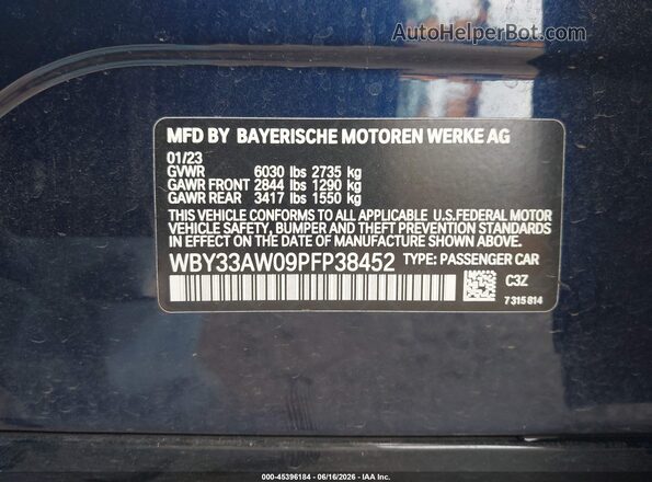 WBY33AW09PFP38452 2023 BMW I4 Синий Вид подкапотного пространства