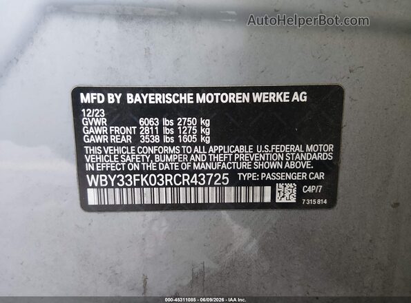 WBY33FK03RCR43725 2024 BMW OTHER Gray Вид підкапотного простору