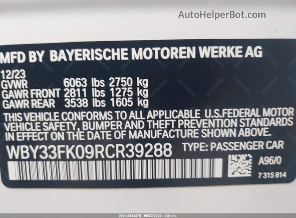 WBY33FK09RCR39288 2024 BMW OTHER White Widok komory silnika