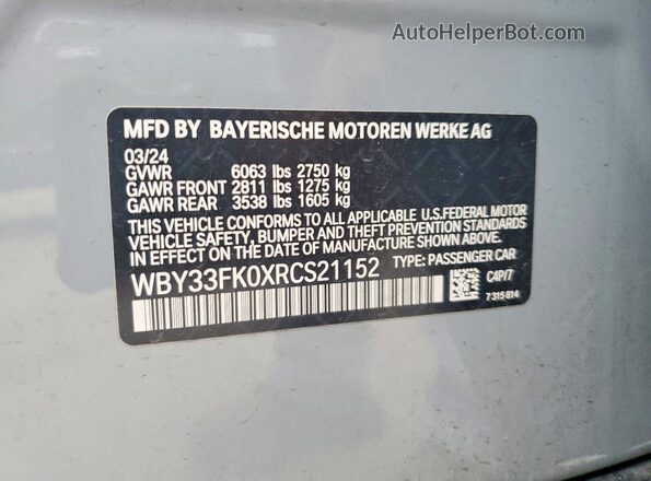 WBY33FK0XRCS21152 2024 BMW 7 SERIES Gray Engine compartment view
