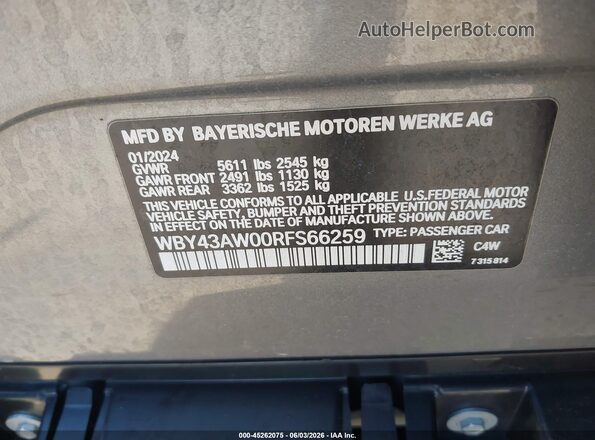 WBY43AW00RFS66259 2024 BMW I4 Gray Вид підкапотного простору