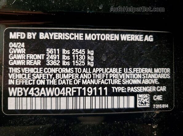 WBY43AW04RFT19111 2024 BMW I4 Green VIN sticker view