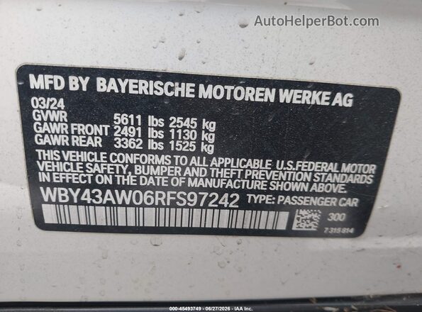 WBY43AW06RFS97242 2024 BMW I4 White Շարժիչի բաժամունքի տեսք