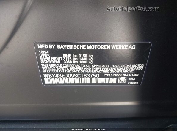 WBY43EJ09SCT83750 2025 BMW OTHER Black Вид підкапотного простору