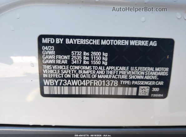 WBY73AW04PFR01378 2023 BMW I4 White Вид підкапотного простору