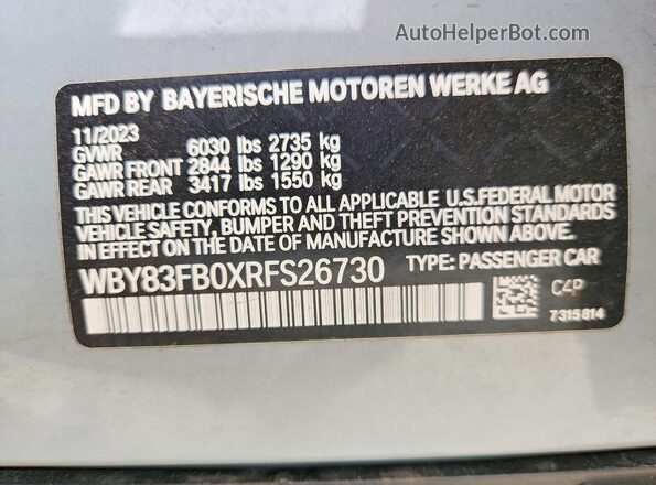 WBY83FB0XRFS26730 2024 BMW I4 Silver VIN კოდის სტიკერის ხედი