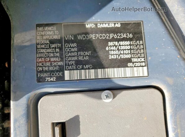 WD3PE7CD2JP623436 2018 MERCEDES-BENZ SPRINTER Gray Вид наклейки з VIN-кодом