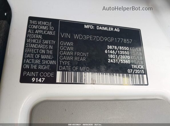 WD3PE7DD9GP177857 2016 MERCEDES-BENZ SPRINTER White Вид підкапотного простору