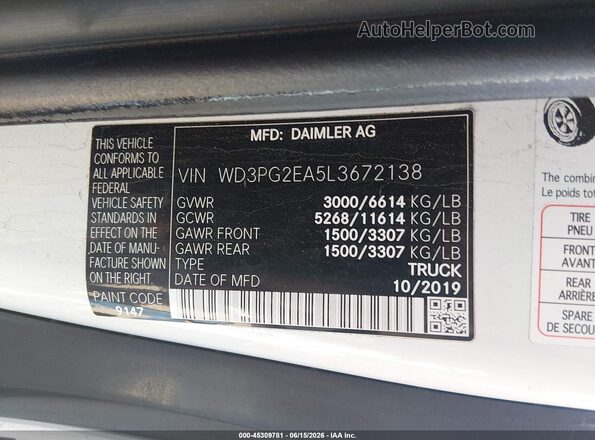 WD3PG2EA5L3672138 2020 MERCEDES-BENZ METRIS White ძრავის განყოფილების ხედი
