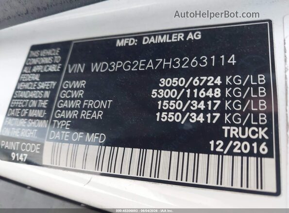 WD3PG2EA7H3263114 2017 MERCEDES-BENZ METRIS White Widok komory silnika