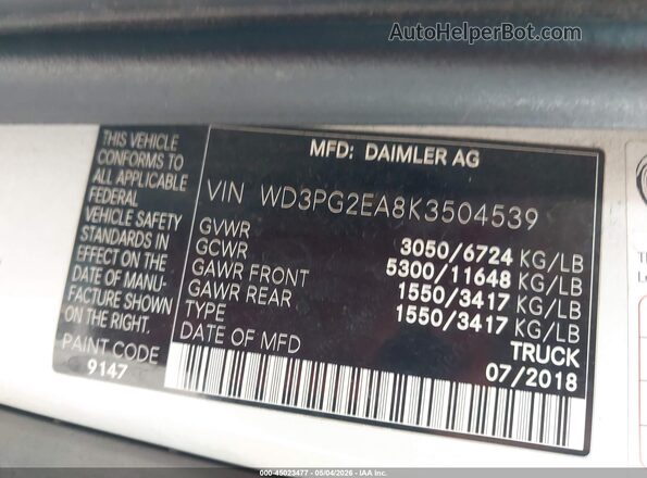 WD3PG2EA8K3504539 2019 MERCEDES-BENZ METRIS White Vista del compartimento del motor