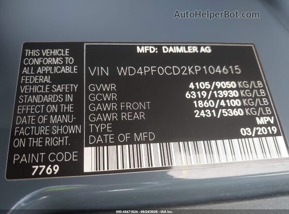 WD4PF0CD2KP104615 2019 MERCEDES-BENZ SPRINTER Gray Շարժիչի բաժամունքի տեսք