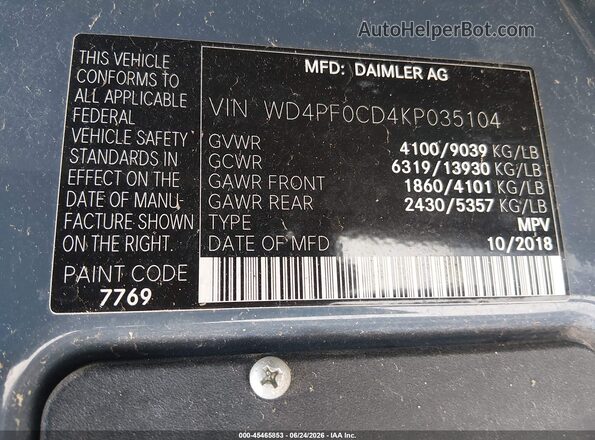 WD4PF0CD4KP035104 2019 MERCEDES-BENZ SPRINTER Blue ძრავის განყოფილების ხედი