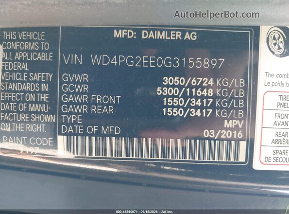 WD4PG2EE0G3155897 2016 MERCEDES-BENZ METRIS Black 